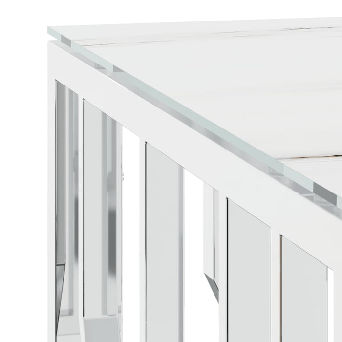 Tavolino da Salotto Argento 80x80x40 cm in Acciaio Inox e Vetro 350059
