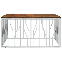 Tavolino Salotto Argento in Acciaio Inox e Legno di Recupero 350069