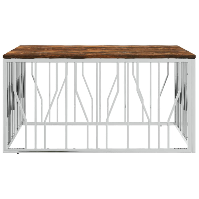 Tavolino Salotto Argento in Acciaio Inox e Legno di Recuperocod mxl 105590