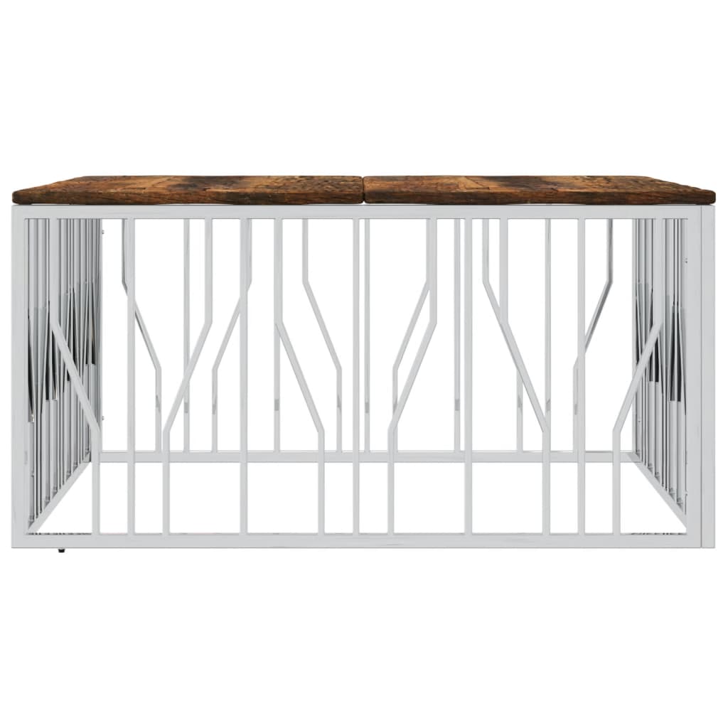 Tavolino Salotto Argento in Acciaio Inox e Legno di Recupero 350069