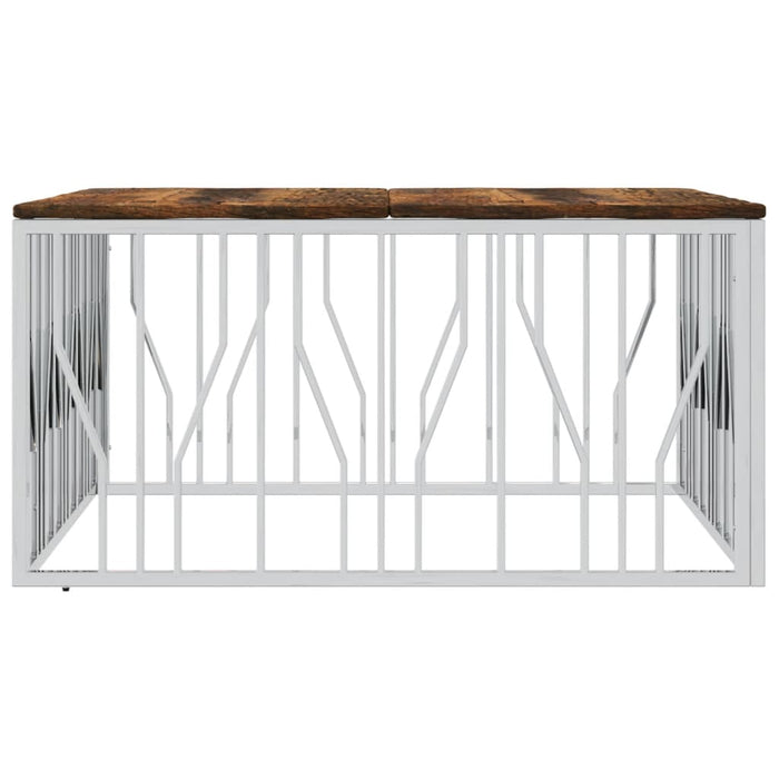 Tavolino Salotto Argento in Acciaio Inox e Legno di Recupero 350069