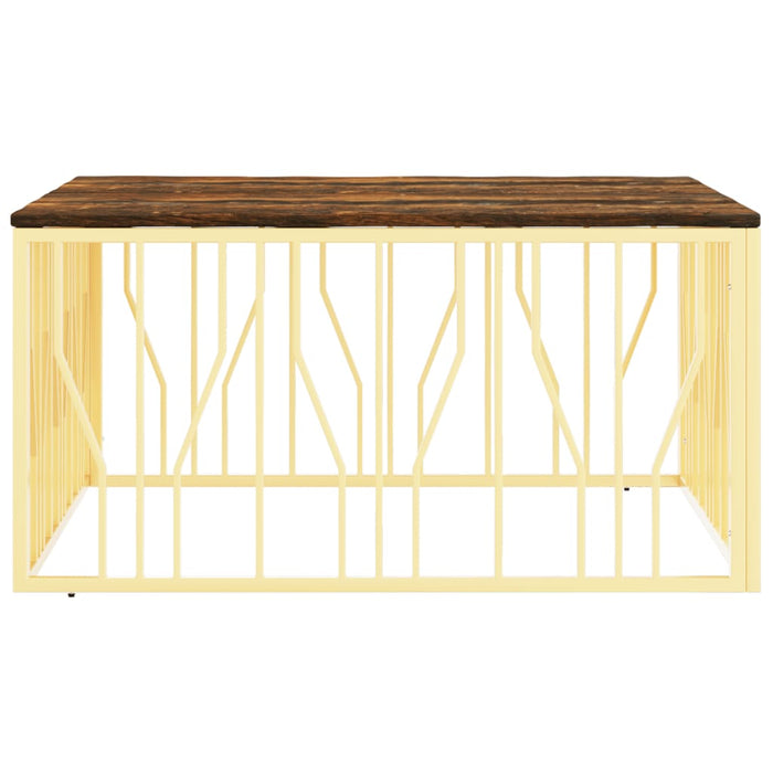 Tavolino Salotto Oro in Acciaio e Legno Massello di Recupero 350070