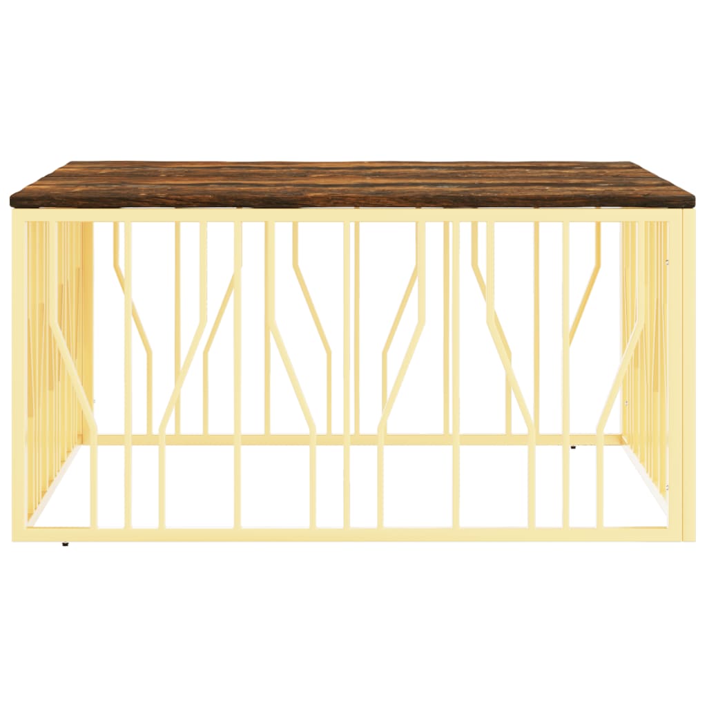 Tavolino Salotto Oro in Acciaio e Legno Massello di Recupero 350070