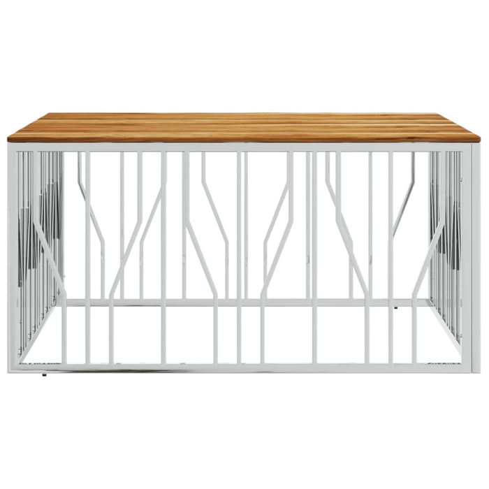 Tavolino da Salotto Argento in Acciaio Inox e Massello d'Acaciacod mxl 129570