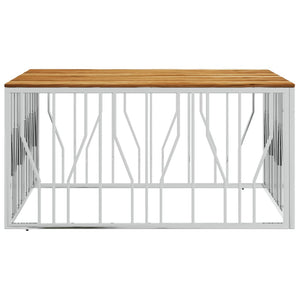 Tavolino da Salotto Argento in Acciaio Inox e Massello d'Acacia 350071