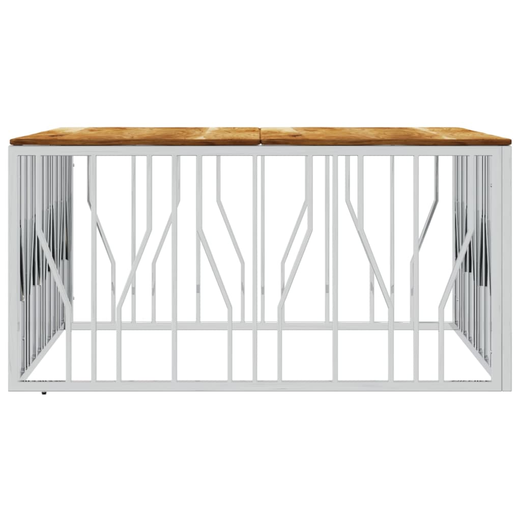 Tavolino da Salotto Argento in Acciaio Inox e Massello d'Acacia 350071