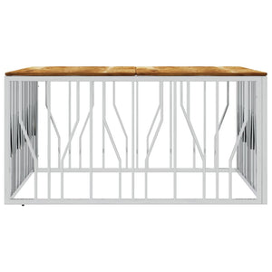 Tavolino da Salotto Argento in Acciaio Inox e Massello d'Acacia 350071