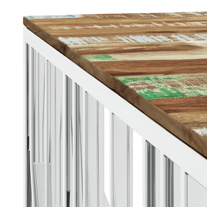 Tavolino Salotto-Tavolino da soggiorno-Tavolo Argento in Acciaio Inox e Legno di Recupero 425600