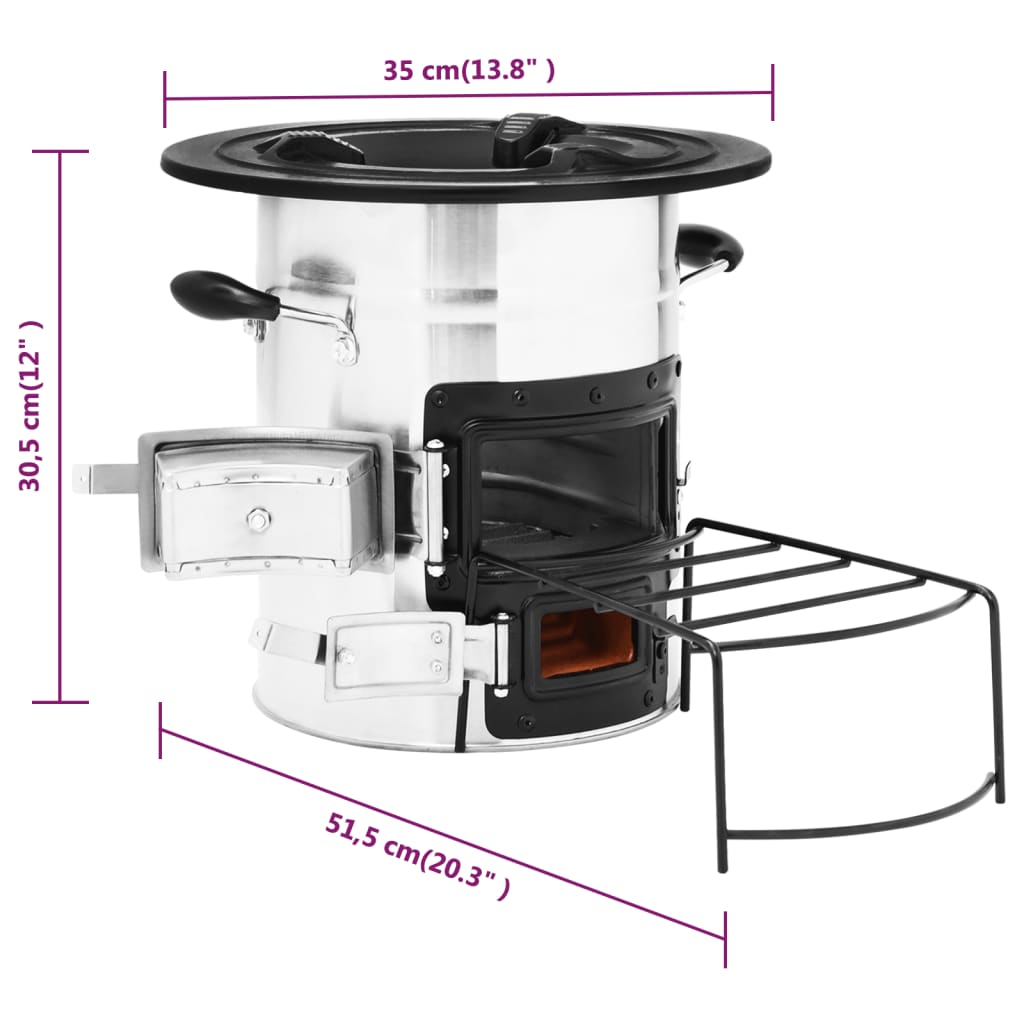 Stufa a Legna da Campeggio Argento 51,5x35x30,5 cm Acciaio Inox cod mxl 65539