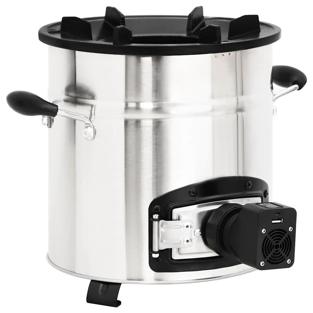 Stufa a Legna con Ventola USB Argento 35,5x26x28cm Acciaio Inox 319443