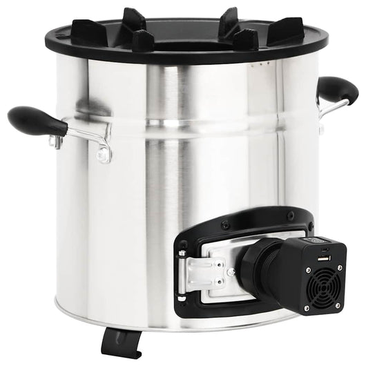 Stufa a Legna con Ventola USB Argento 35,5x26x28cm Acciaio Inox 319443