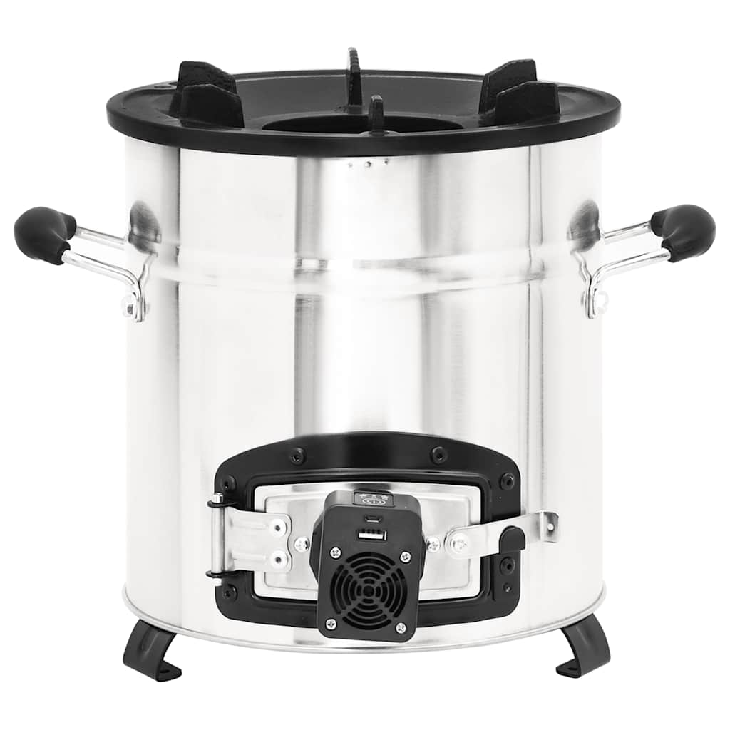 Stufa a Legna con Ventola USB Argento 35,5x26x28cm Acciaio Inox 319443