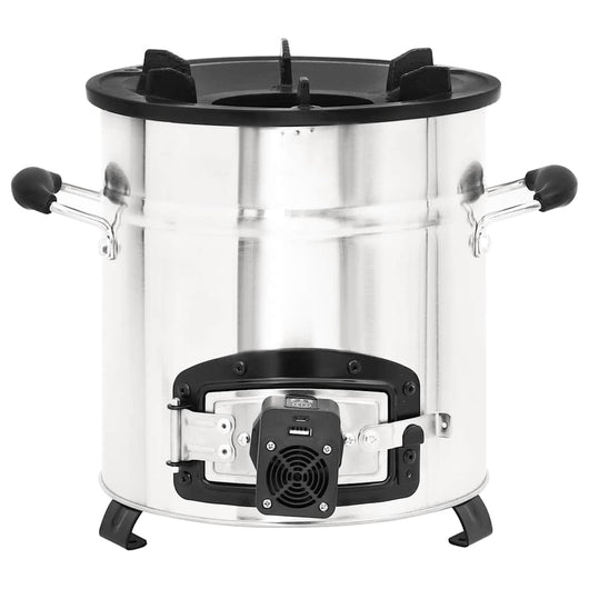 Stufa a Legna con Ventola USB Argento 35,5x26x28cm Acciaio Inox 319443