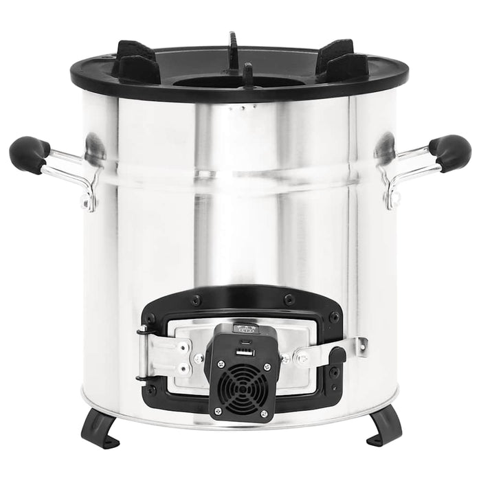 Stufa a Legna con Ventola USB Argento 35,5x26x28cm Acciaio Inox 319443