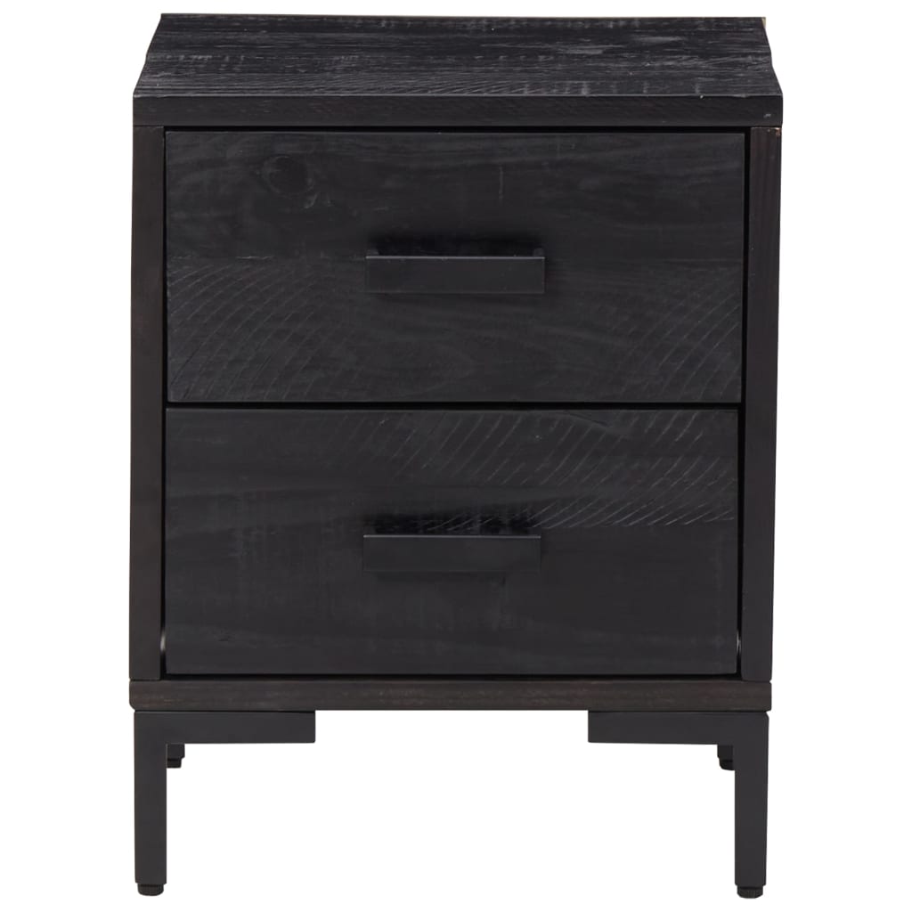 Comodino Nero 36x30x45 cm in Legno Massello di Pino 349912