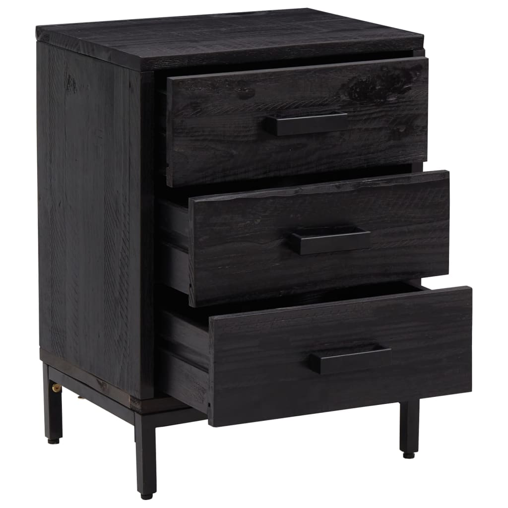 Comodino Nero 40x30x55 cm Legno Massello di Pino Riciclato 349914