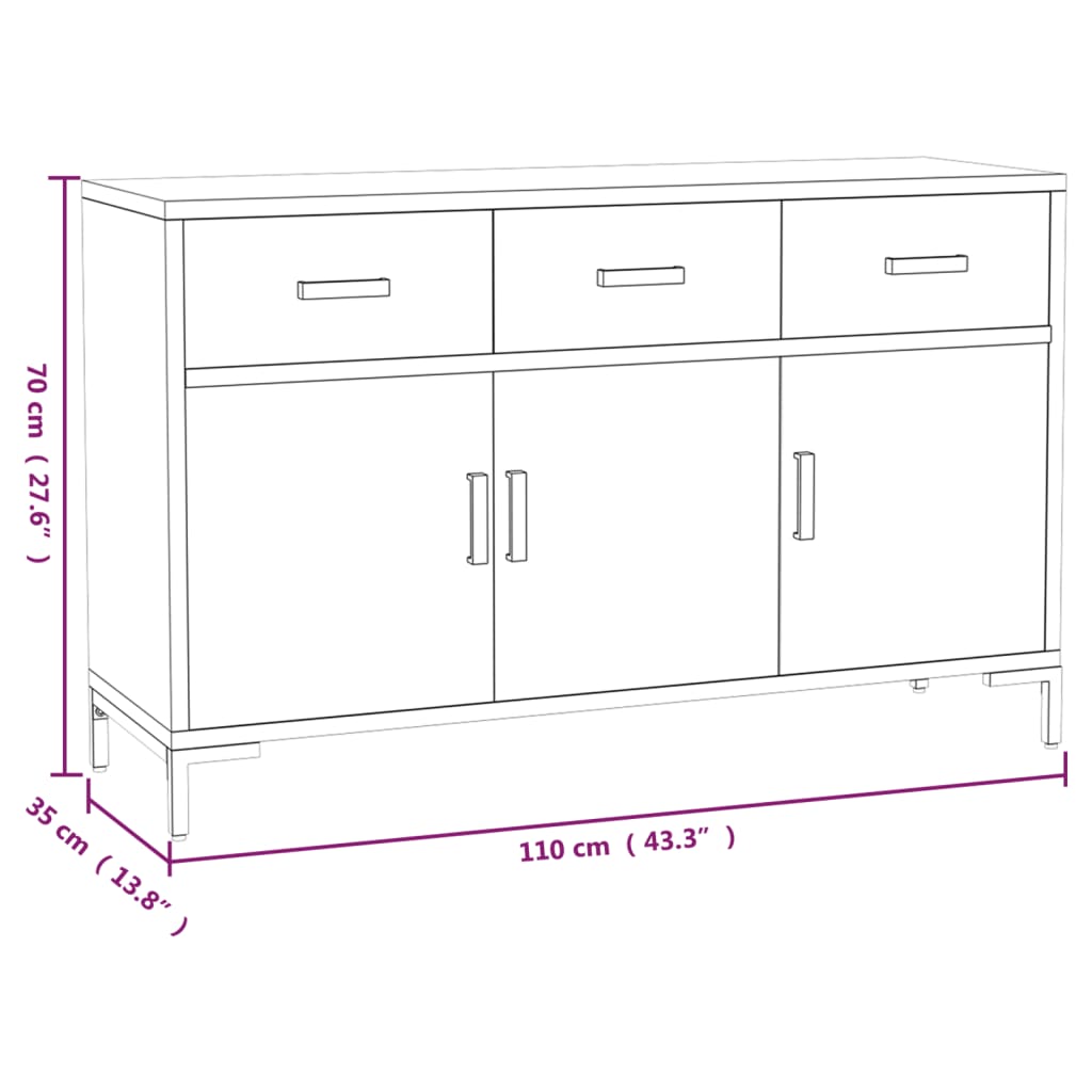 Credenza Nera 110x35x70 cm in Legno Massello di Pino 349920