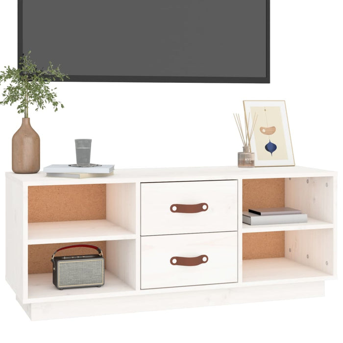 Mobile Porta TV Bianco 100x34x40 cm in Legno Massello di Pino 818226