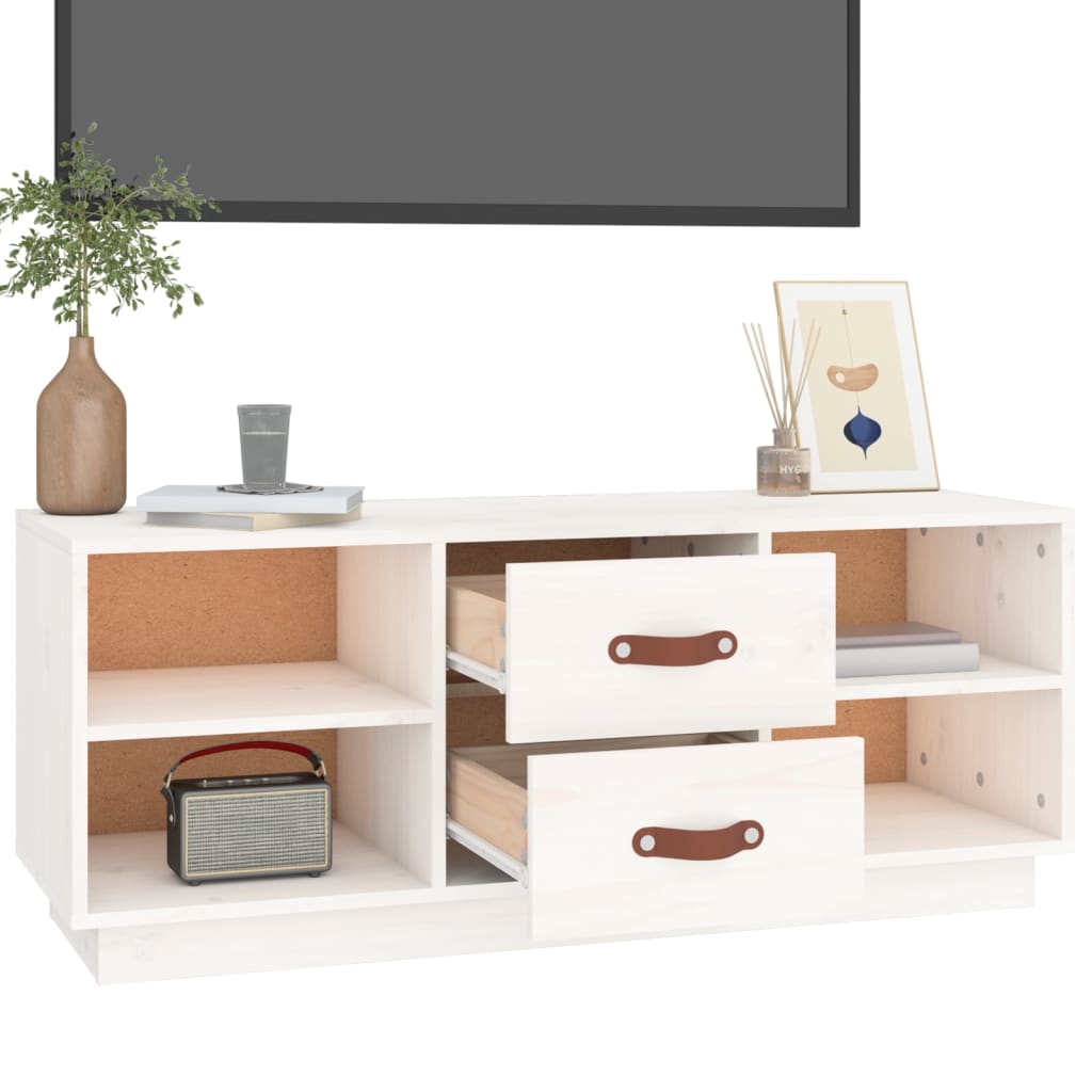 Mobile Porta TV-Mobile per TV-Credenza TV Bianco 100x34x40 cm in Legno Massello di Pino