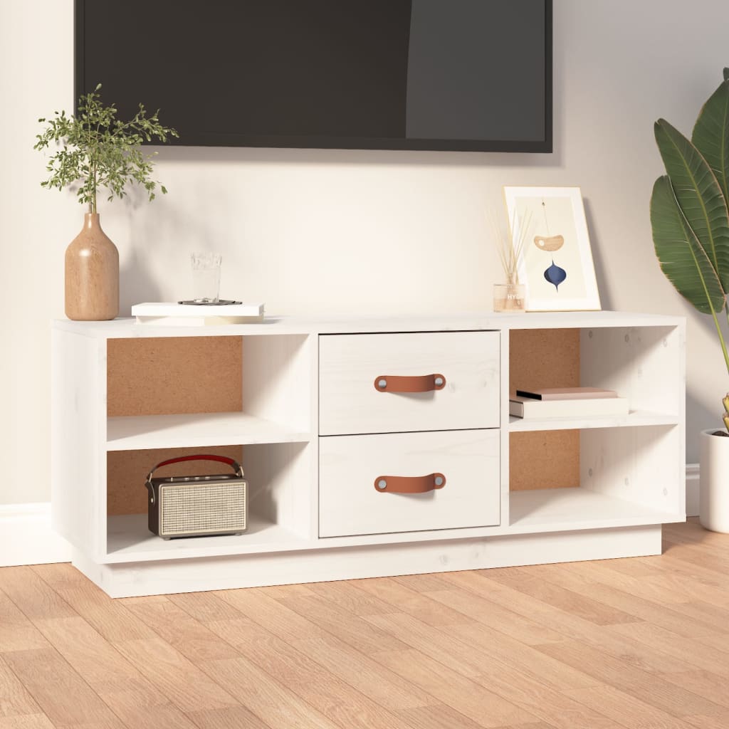 Mobile Porta TV-Mobile per TV-Credenza TV Bianco 100x34x40 cm in Legno Massello di Pino