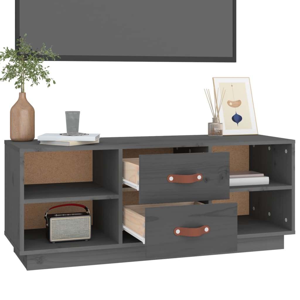 Mobile Porta TV Grigio 100x34x40 cm in Legno Massello di Pino 818227