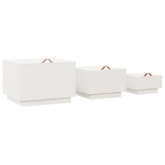 Contenitori con Coperchi 3 pz Bianchi in Legno Massello di Pino 818246