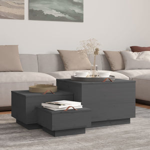 Contenitori Portaoggetti Coperchi 3pz Grigi Legno Massello Pino 818247