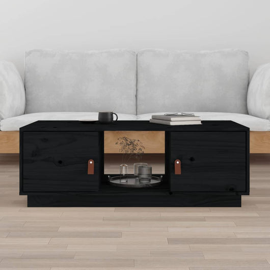 Tavolino da Salotto Nero 100x50x35 cm Legno Massello di Pino 818269