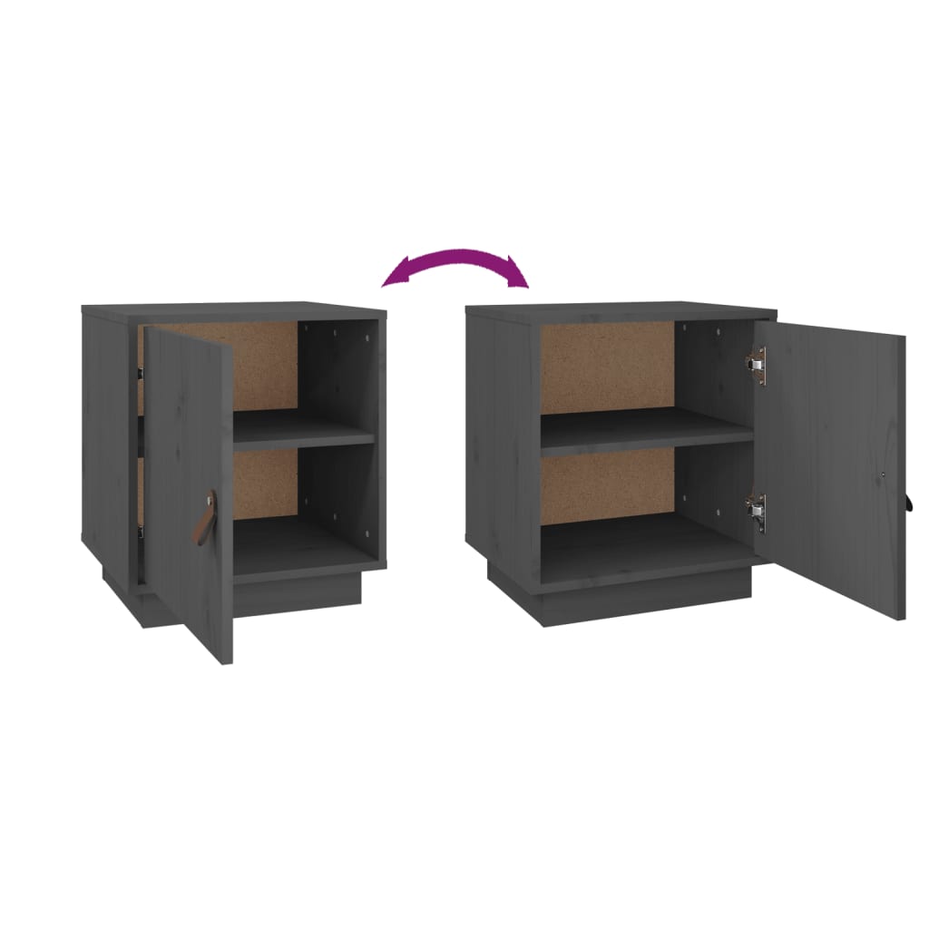 Comodini Grigi 2 pz 40x34x45 cm in Legno Massello di Pino 818280