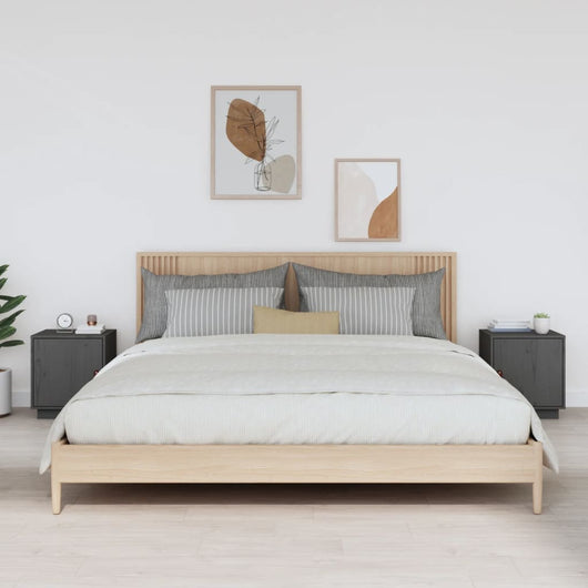 Comodini Grigi 2 pz-Set di 2 Tavolino da notte 40x34x45 cm in Legno Massello di Pino 408085