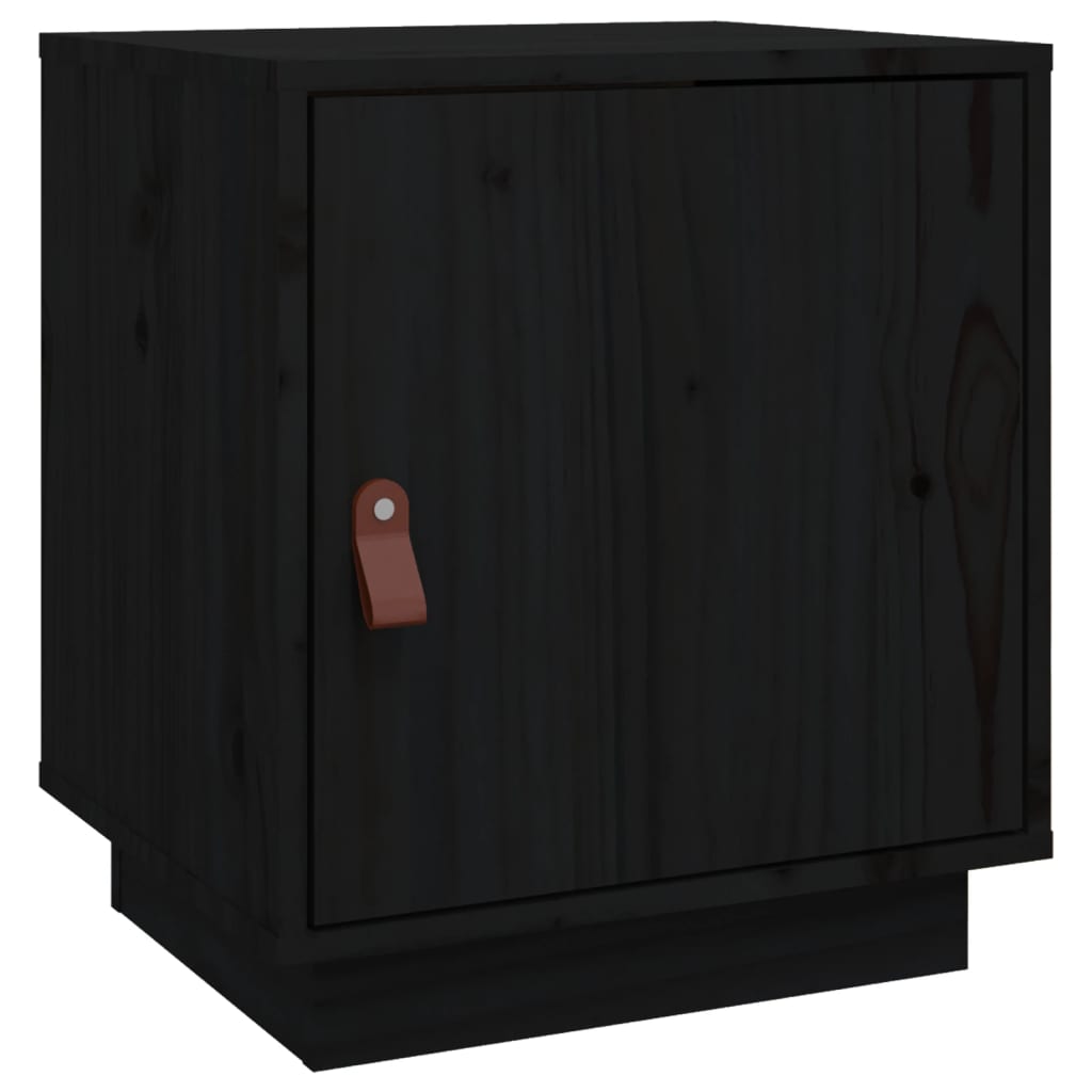 Comodino Nero 40x34x45 cm in Legno Massello di Pino 818283