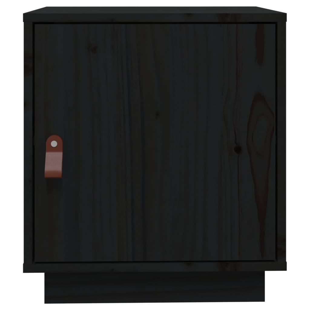 Comodino Nero 40x34x45 cm in Legno Massello di Pino 818283