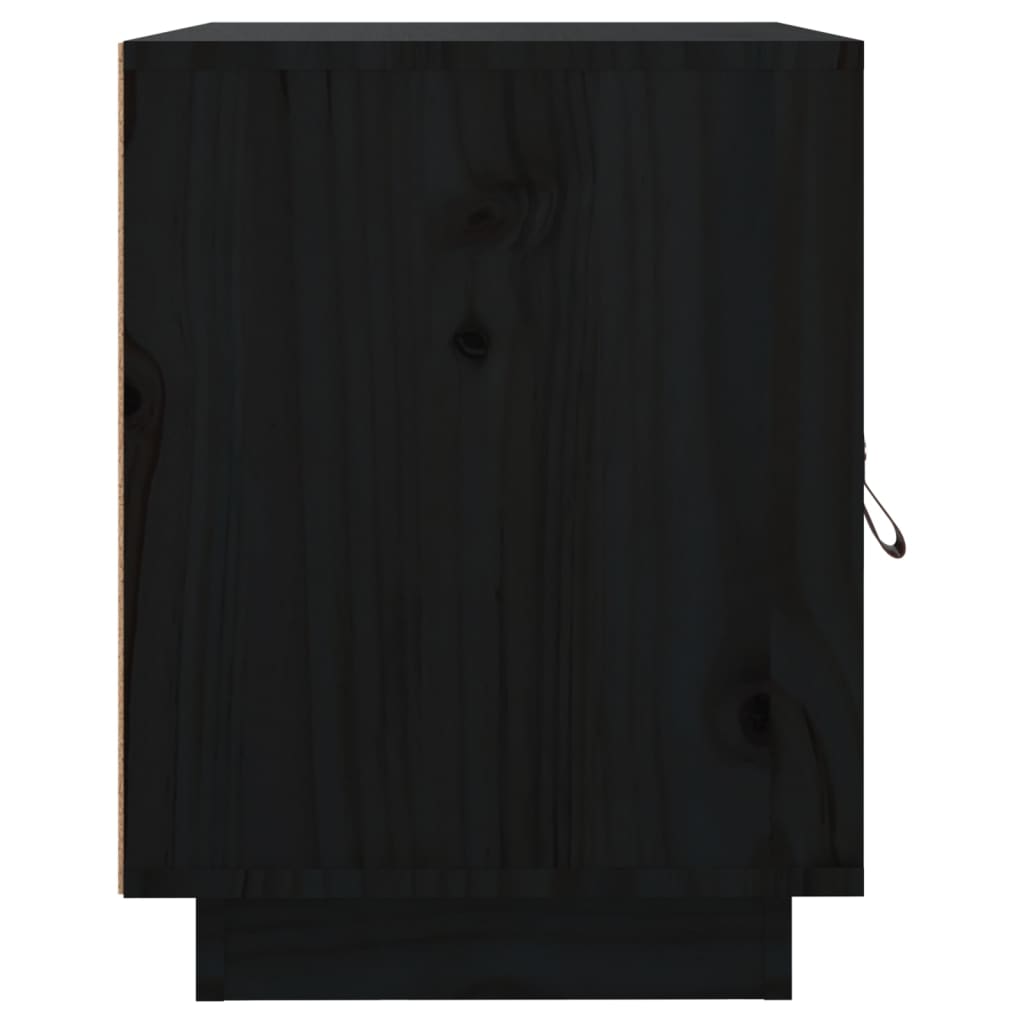 Comodino Nero 40x34x45 cm in Legno Massello di Pino 818283
