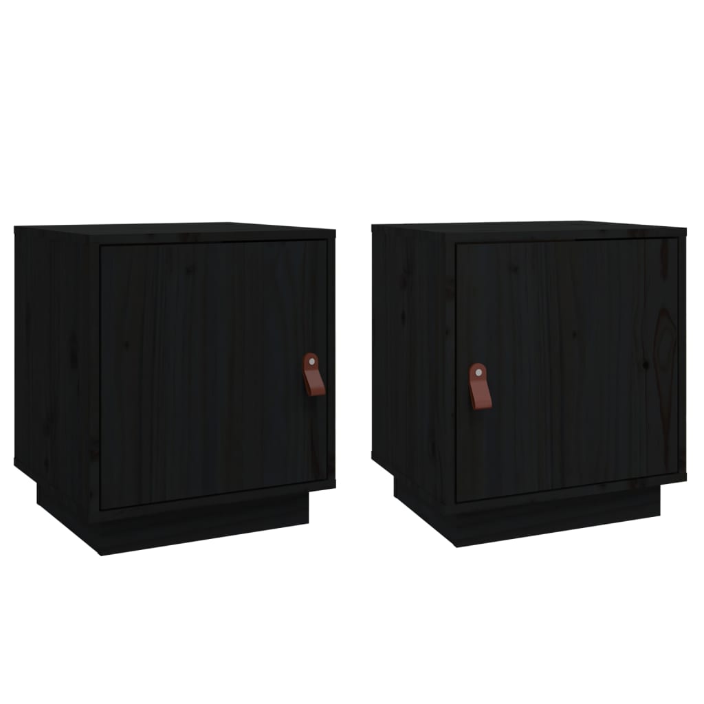 Comodini Nero 2 pz 40x34x45 cm in Legno Massello di Pino 818284