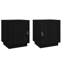 Comodini Nero 2 pz 40x34x45 cm in Legno Massello di Pino 818284