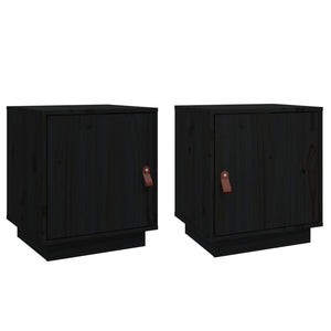 Comodini Nero 2 pz 40x34x45 cm in Legno Massello di Pino 818284