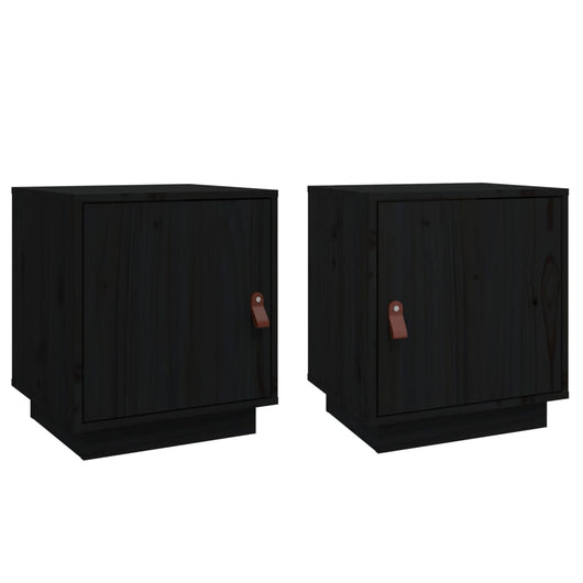 Comodini Nero 2 pz 40x34x45 cm in Legno Massello di Pino 818284