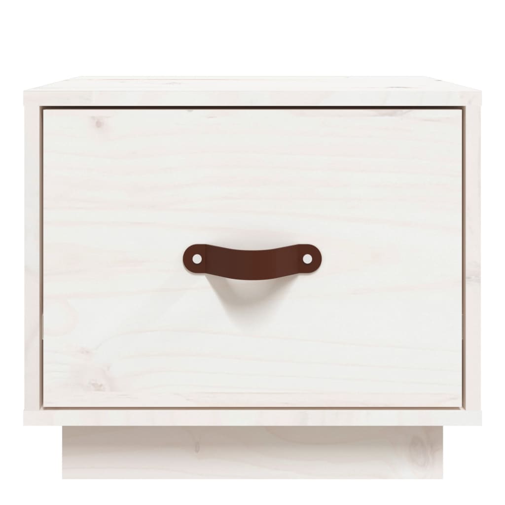Comodino-Tavolino da notte Bianco 40x34x35 cm in Legno Massello di Pino