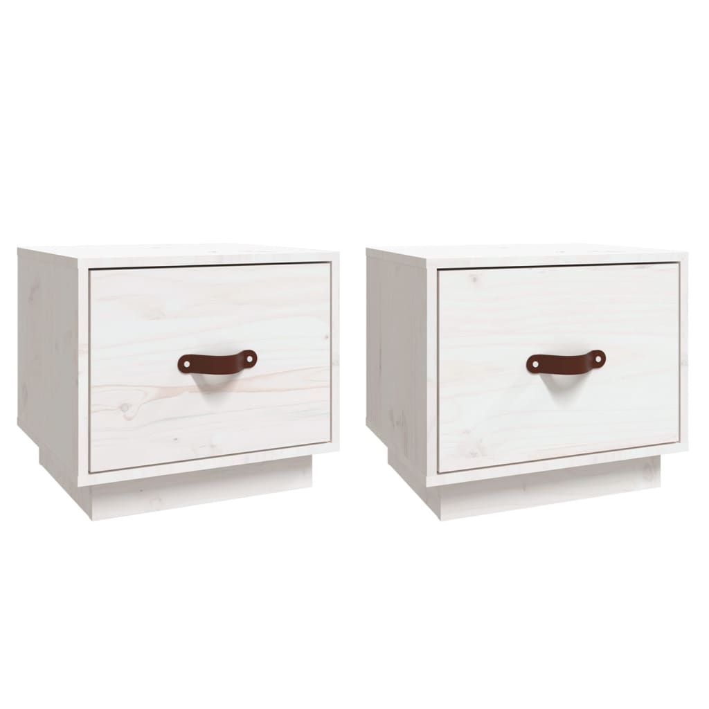 Comodini 2 pz Bianco 40x34x35 cm in Legno Massello di Pino 818288