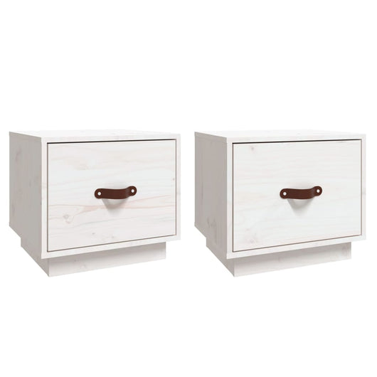 Comodini 2 pz Bianco 40x34x35 cm in Legno Massello di Pino 818288