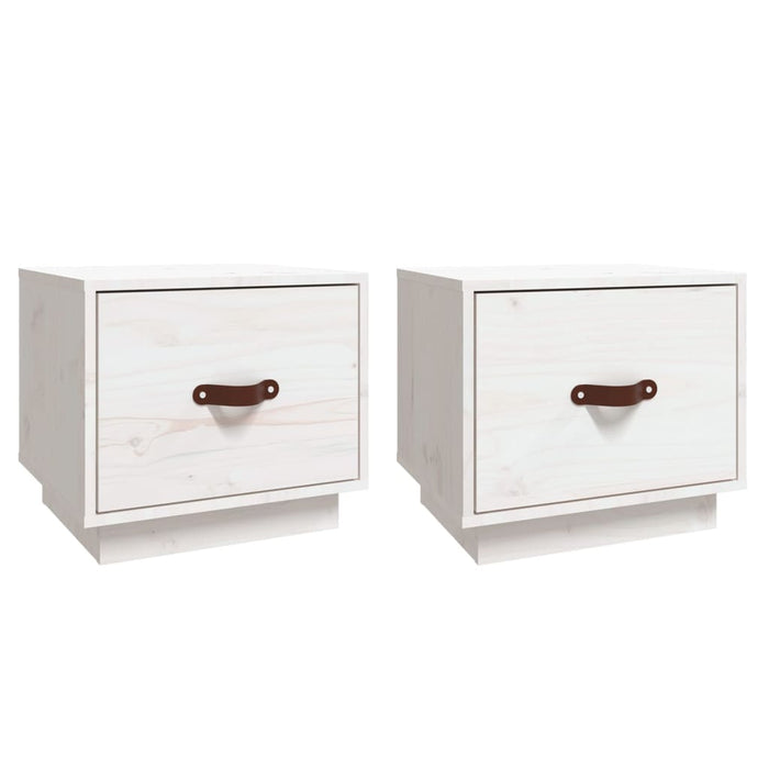 Comodini 2 pz Bianco 40x34x35 cm in Legno Massello di Pino 818288