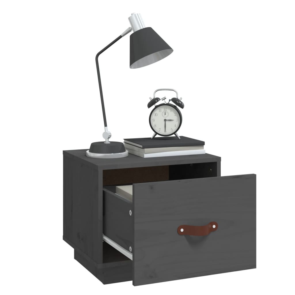 Comodino Grigio 40x34x35 cm in Legno Massello di Pino 818289