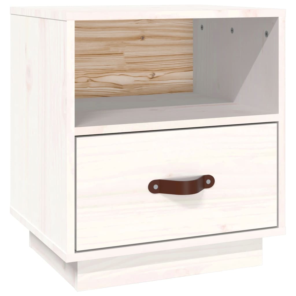 Comodino-Tavolino da notte Bianco 40x34x45 cm in Legno Massello di Pino 909345