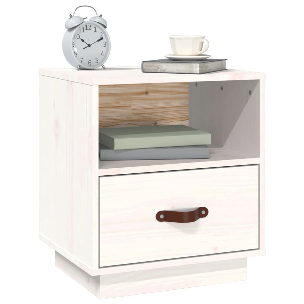 Comodino Bianco 40x34x45 cm in Legno Massello di Pino 818297