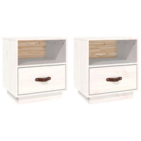 Comodini Bianco 2 pz-Set di 2 Tavolino da notte 40x34x45 cm in Legno Massello di Pino 958370