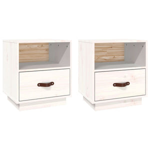 Comodini Bianco 2 pz-Set di 2 Tavolino da notte 40x34x45 cm in Legno Massello di Pino 958370