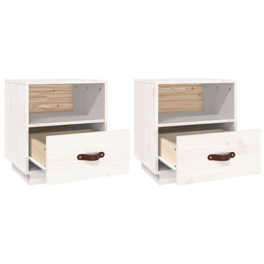 Comodini Bianco 2 pz-Set di 2 Tavolino da notte 40x34x45 cm in Legno Massello di Pino 958370