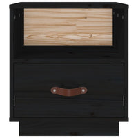 Comodino Nero 40x34x45 cm in Legno Massello di Pino 818303