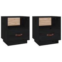 Comodini Nero 2 pz-Set di 2 Tavolino da notte 40x34x45 cm in Legno Massello di Pino 135460