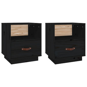 Comodini Nero 2 pz 40x34x45 cm in Legno Massello di Pino 818304